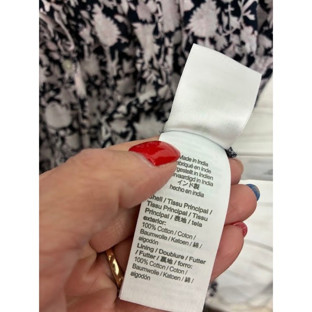 J.Crew Re-Imagined Floral Cotton Midi Dress Navy White Pink Drawstring Waist 6 - Picture 7 of 8